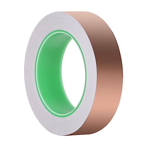 Domkan Cinta de Cobre Hoja, 25m x 50mm Cinta Adhesiva Conductora de Doble Cara, Cinta Kapton EMI, Cinta de Apantallamiento, Cinta de Caracol, para Guitarra, Blindar de EMI, Puesta a Tierra y Soldar