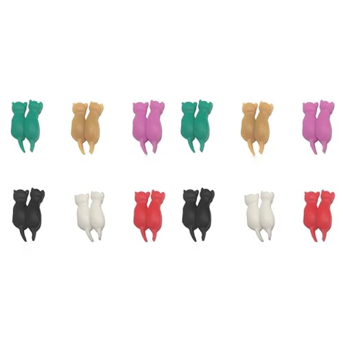 KANLVU Segna Bicchieri Calici 12 Pezzi in Silicone Forma di Gattino Ciondoli per Bicchieri di Vino Riutilizzabile Segnabicchieri per Calici Marcatori di Bevande per Serate di Gala(B12PCS)