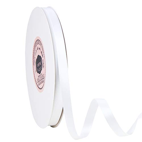 image for VATIN 3/8 inches Double Faced White Polyester Satin Ribbon - 50 Yards 