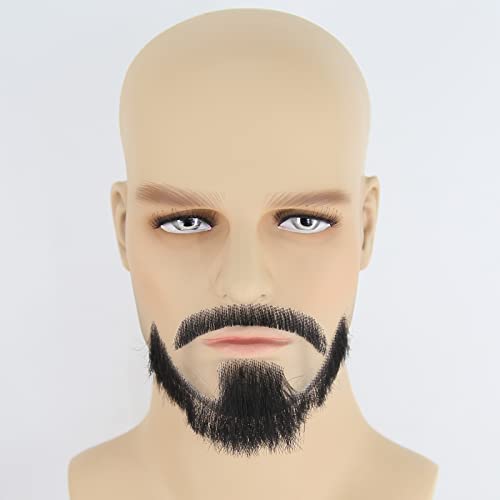 ZigZag Hair Face Beard Extension Human Hair Mustache Black Costume Fake Beard for Adults Men Realistic Makeup Lace Invisible False Beards (Beard7)