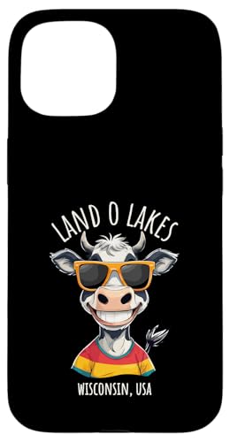Land O Lakes WI USA Funny Cow Cartoon Design Case for iPhone 15