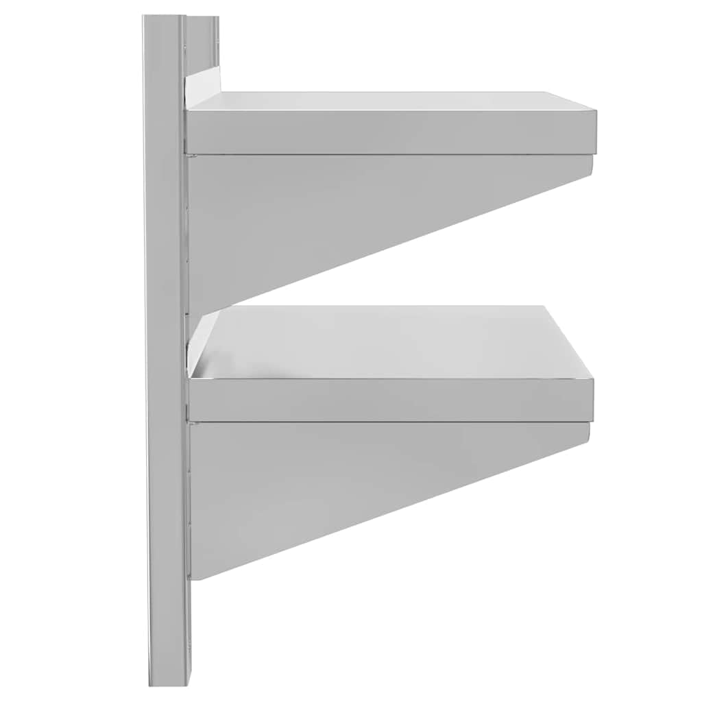 Estantería de pared con 2 estantes, acero inoxidable, 50 x 30 x 48 cm, robusta estantería flotante con borde para cocina, garaje y laboratorio, color plateado cepillado para montaje en pared