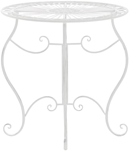 CLP Table De Jardin Ronde Indra avec Diamètre Ø 70 cm | Table en Fer Forgé pour Usage Extérieur I Table De Terrasse I Piètement Galbé en Métal, Couleur:Blanc