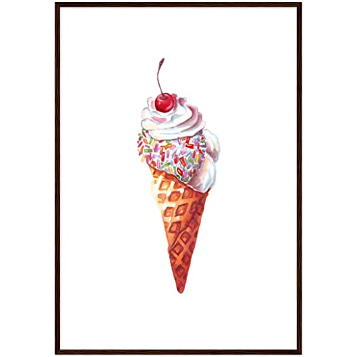 Décoration murale crème glacée 70x100cm cadre bois foncé