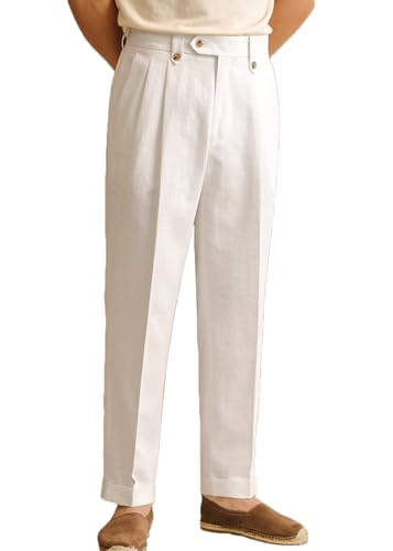 Mens Summer Linen Blend Dress Pants Vintage Modern Fit Suit Linen Pants Lounge...