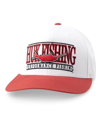 HUK Mens Flat Bill Hat, 6-Panel Adjustable Snapback Fishing Cap, Egret, One Size