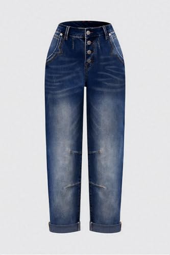 Women's Stretchy Straight Leg Casual Low Rise Jeans Wash Button Fly Stitch Detail 90s Trendy Denim Jeans3