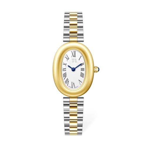 Image of Elliora Women's Dual Tone Gold & Silver Luxury Oval Watch | Stainless Steel Bracelet | Waterproof Fashion Watch for Women - 32mm Dial