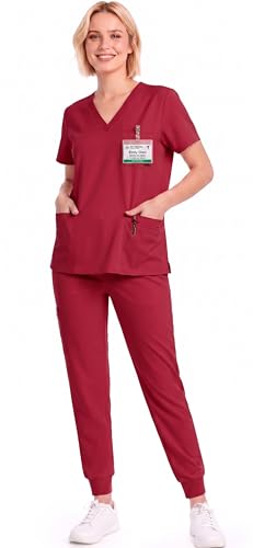 Eadflie Scrubs for Women Set V-Neck Short Sleeve Top & Jogger Pants