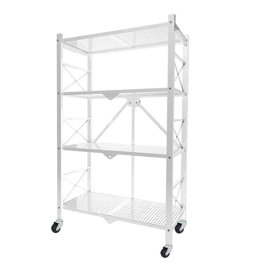 Image of Foldable Movable Storage Rack /Organiser, Book Shelf for Living Room, Office, Library (White, 4 Layer)