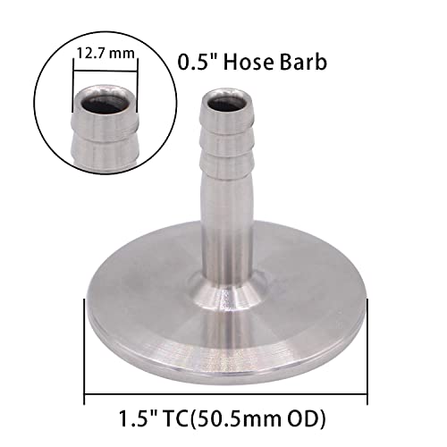 Dernord 1.5" Tri Clamp To 0.5" Hose Barbed Adapter Sus304 Sanitary Hose Pipe Fitting (1/2 Inch Barb Hose) #TOP6