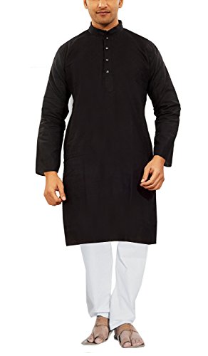 JBN Creation Men Black Cotton Kurta With White Pyjama (Size: 42)