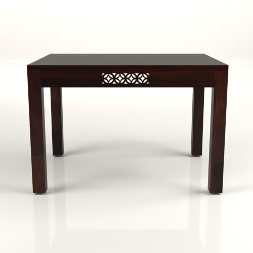 Image of Solid Sheesham Wood 4 Seater Large Dining Table Set with Cushioned Chairs for Dining Room | Living Room | Home & Office | Hotels Restaurant & Cafe (4 Seater Large, Walnut Finish)