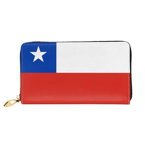 Flag of Chile Long leather wallet - with zipper - portable and waterproof, suitable for office, study and daily use