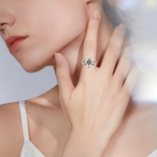 1.5 CT Natural Moss Agate Ring Set - Pear Shape Moss Agate and Moissanite Engagement Rings for Women - 925 Sterling Silver Art Deco Promise Wedding Bridal Set4