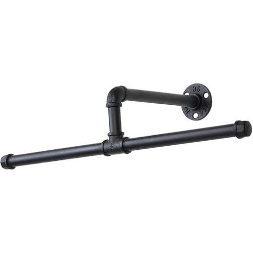 Industrial Pipe Floating Clothing Rack Rustic Vintage Metal Iron Garment Rack Wall Mounted Diy Shelving Bracket Multifunctional Hanging Rods For Laundry And Closet Storage 19.7"L Black #TOP2