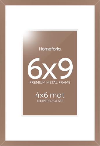 Image of Homeforia 6x9 Picture Frame Mocha, High End Metal 6 x 9 Frames with Mat 4 by 6 for Print, Photo Frame 6x9 Mocha Matted to 4x6 inches Art, 6by9 Wall or Tabletop Frames, Tempered Glass, Wall Kit, Set of 2