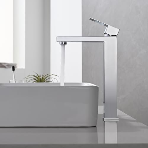 BuntHaus Rubinetto da Bagno Cromato, Miscelatore Lavabo Alto, Rubinetto Lavabo per Bagno, Miscelatore Acqua Calda e Fredda Regolabile, Acciaio Inossidabile (Argento)
