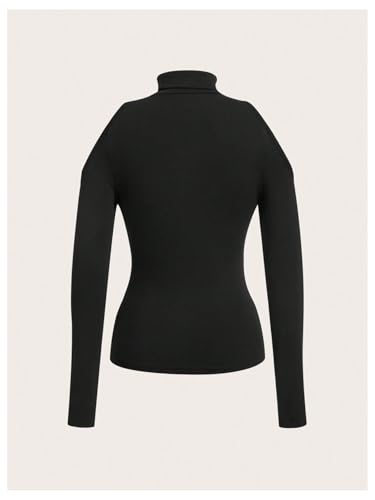 Women's Turtleneck Cut Out Cold Shoulder Tee Tops Long Sleeve Slim Fit Casual Basic T Shirt2