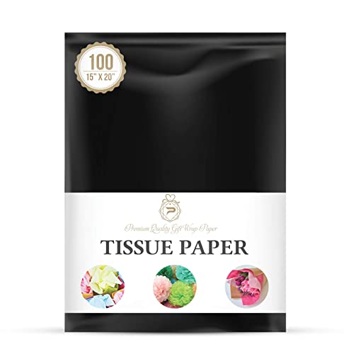 Black Tissue Paper (100 Sheets) For Gift Wrapping, Packaging, Floral, Birthday, Christmas, Halloween, Diy Crafts And More 15" X 20" #TOP25