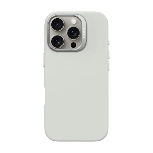 DECODED Coque en Silicone pour iPhone 16 Pro, Finition Soft-Touch Premium, Revêtement Antibactérien, Compatible MagSafe, Protection Antichute, Résistante aux Rayures, Boutons Métalliques, Gris