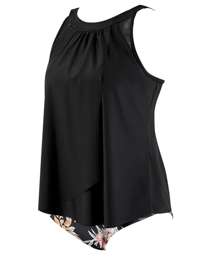 Image of SUUKSESS Women Tummy Control Tankini Bathing Suit Ruffle High Waisted Swimsuit