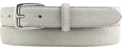 BELTINGER Italienischer Veloursleder-Gürtel, 25 mm breit, Damen, Damengürtel, Hosengürtel, Wildleder, Schließe Silber | Hellgrau 95cm