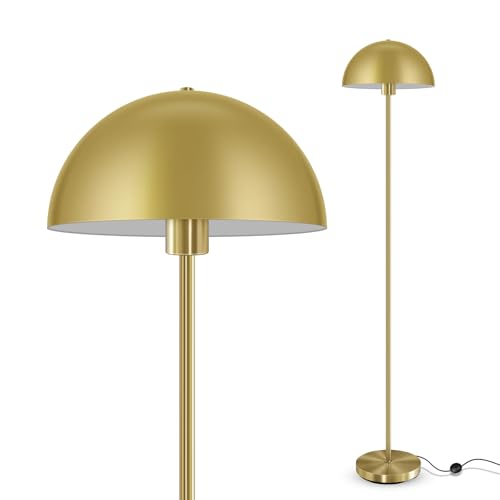 Luminária de chão industrial, luminária de chão dourada de latão para sala de estar, luminária de pé moderna de 166 cm de altura, luminária de pé com cúpula de metal, lâmpada de leitura de canto de