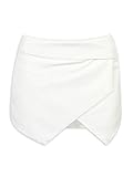 PERSUN Women's Asymetric Hem Tulip Shorts Mini Skirt Shorts White/Black