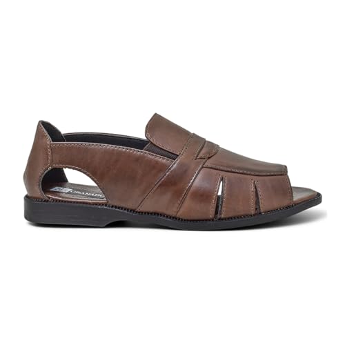 Sandália Masculina, de Couro, Palmilha de couro Espumada 888 (Cafe, BR, Adulto, Numérico, 39)
