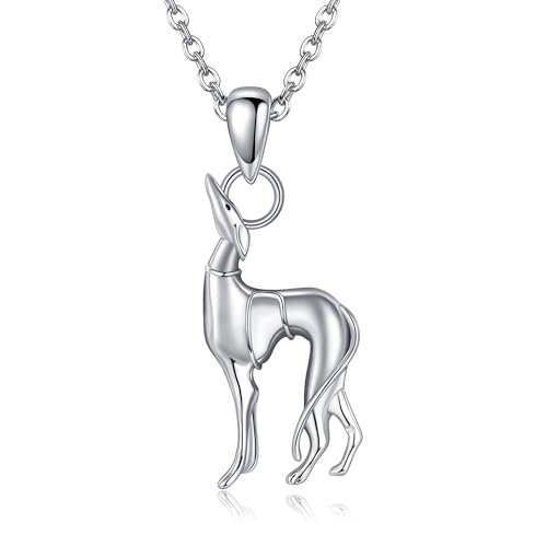 JERWLI 925 Sterling Silver Greyhound Pendant Necklace - Dog Jewelry for Greyhounds and Pet Dog Lover...