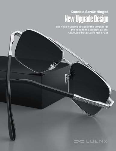 Image of LUENX Polarized Square Aviator Sunglasses for Men,Trendy Retro Oversized Rectangular Frame UV400 Protection