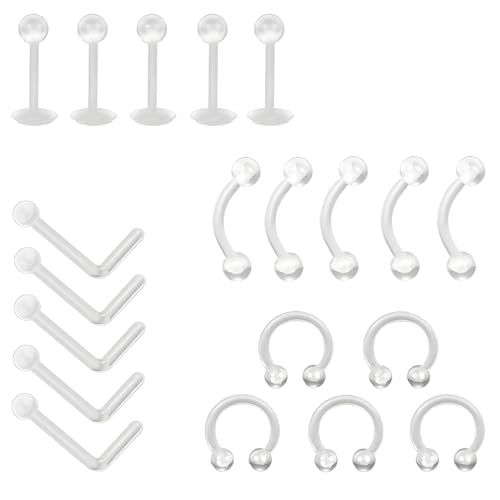 LuLiyLdJ Juego de 20 Uds de Piercing de plástico transparente para labio y...