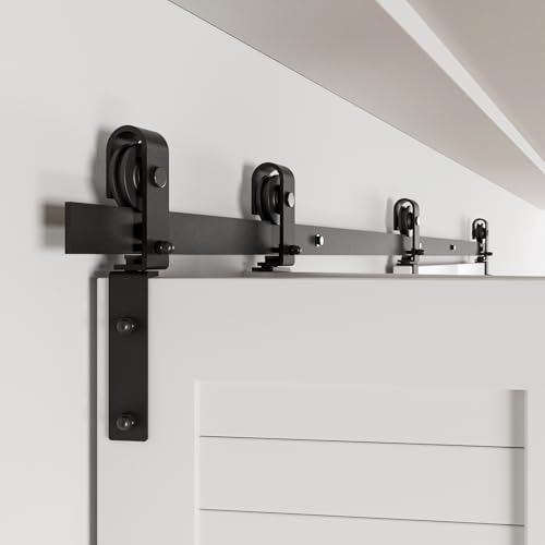 Image of BONIKLUBA 66" Bi-Folding Sliding Barn Door Hardware Track Kit,Smoothly&Quietly,Side Mounted Black Roller,Door Not Included [Fit Four 15" Bifold Doors]