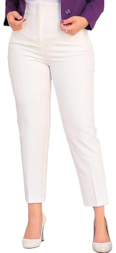 Womens Straight Leg Pants 2025 High Waisted Stretchy Business Casual Work Pants Dress Office Trousers with Pockets White Size Medium