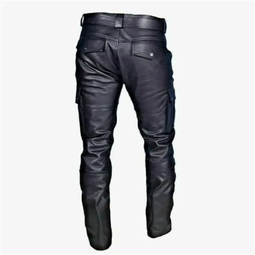 Men’S PU Leather Motorcycle Pants Black Slim Fit Trousers with Cargo Pockets Stylish Biker Pants No Belt2