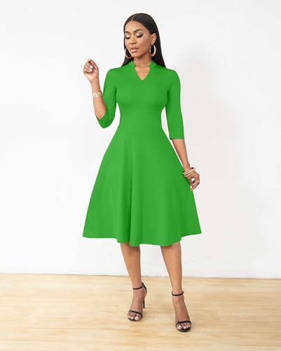 Image of Nmoder Casual Dresses for Women Semi Formal Fit and Flare 3 /4 Sleeve A-line Church Work Dress with Pockets