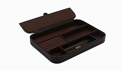 CORDAYS - Bandeja Vacía Bolsillos Deluxe en Piel Suave Europea con Múltiples Compartimentos Estuche Organizador con múltiples divisiones - Hecho a Mano en Piel - Color Marrón CDM-00008A