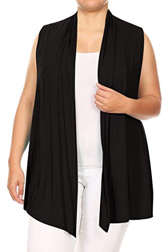 FashionStream Women's Plus Size Open Front Loose Fit Casual Office Work Wear Solid Sleeveless Vest