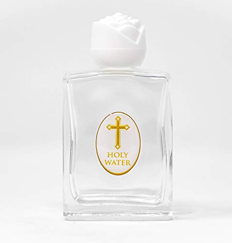 Catholic Gift Shop Ltd, Regali da Lourdes, bottiglia in vetro con Acqua Santa (con tappo bianco a forma di rosa), contenente acqua di Lourdes + preghiera di Lourdes (lingua italiana non garantita)