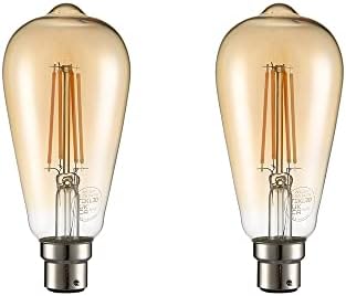 TEKLED® ST64 Filament Vintage DIMMABLE LED Bulbs | B22 Bayonet Cap | Energy Saving 6.5W Light Bulb 53W Equivalent | Amber 2400K 680LM | 2-Pack | Warm White