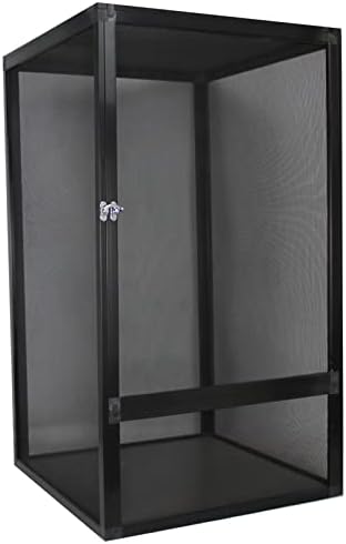 QINJIE Reptile Terrarium Venlitation Net Cage, Amphibians Habitat Tank Vertical Breeding Stand Rack Stainless Steel Feeding Box For Reptiles Turtle Hamster Hedgehog Small Animals,Black,20 * 20 * 30CM