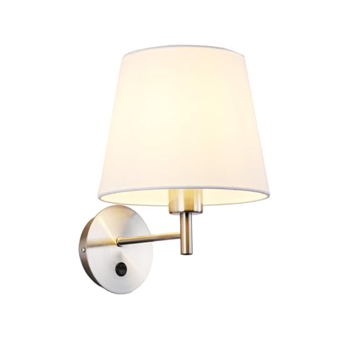 Alpinaluz Aplique de Pared con Pantalla Blanca – Acabado Níquel Satinado – Casquillo E27 – Interruptor Frontal – Lámpara Clásica para Dormitorio, Cabecero, Salón o Pasillo
