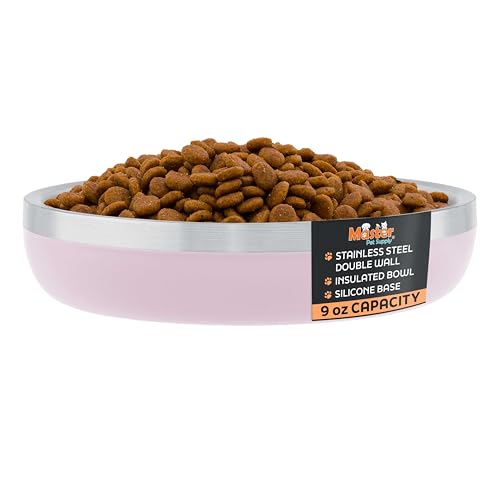 Master Pet Supply Stainless Steel Cat Bowls - 9 oz Heavy Duty - Rose Quartz, Double Wall Extra-Thick Insulated, Non-Slip Pet Water Bowl for Cats & Pets, Anti Rust Metal, Dishwasher Safe