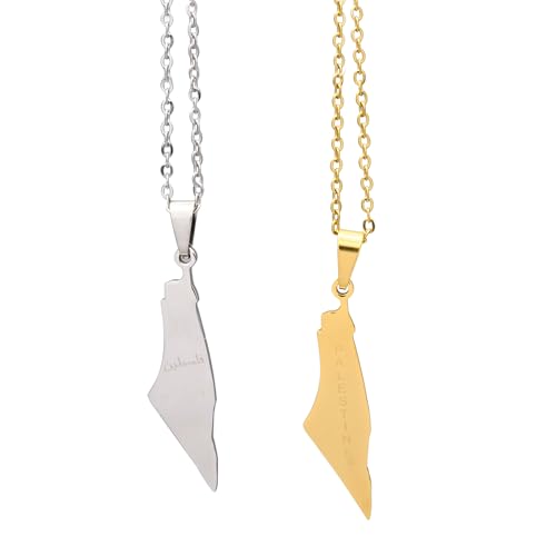 Image of Palestine Necklace Pendant for Women Men Country Map Jewelry Daily Accessories, 18K Gold Plated,Palestine Map, Arabic Palestine, No Gemstone