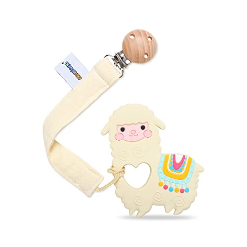 Image of Baby Food Grade Silicone Teether Toy with Pacifier Clip Holder,Teething Pain Relief Toys Gift Set for 3 Months+ Boys and Girls,Freezer Safe,BPA Free (Yellow Llama)