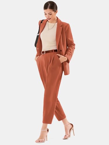 Image of EXLURA Women's Business Blazer and High Elastic Waist Pant Suit Set Loose Fit Casual Fall Winter 2 Piece Suits for Work
