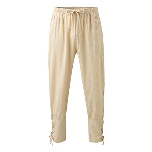 Usyfakgh Mens Pants Sweatpants Work Casual Joggers Pants Mens Sweatpants Gym Running Workout Pants Mens Fashion Casual Loose Retro Ankle Strap Lace Up Leggings Pants Beige #TOP2