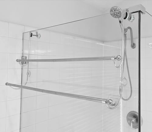Insieme 2 Tier Stainless Steel Towel Rack for Over Glass Shower Wall or Glass Shower Enclosure (Frameless or Frames up to 1.6" Thick) No Rust