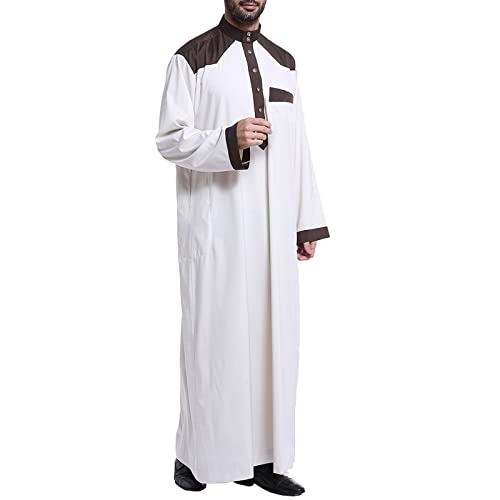Midiskye Ropa árabe de manga larga para hombre de caftán de Oriente Medio árabe tóbal musulmán vestido afgano camisa afgana ropa turca islámica ropa casual disfraz de párroco, Blanco23., 3XL